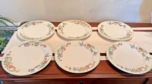 Set of 6 Syracuse China Old Ivory Bombay Green Trim Dinner Plate